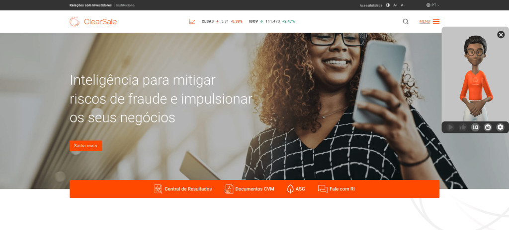 Site ClearSale - Relações com Investidores - Acessível